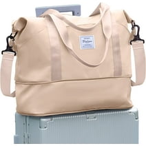 Travel Bag,Waterproof Duffel Gym Tote Bag,weekender bag Bags for Women Men Carry On Item Bags for Airlines with Trolley Sleeve,Travel Duffel Bags,Beige