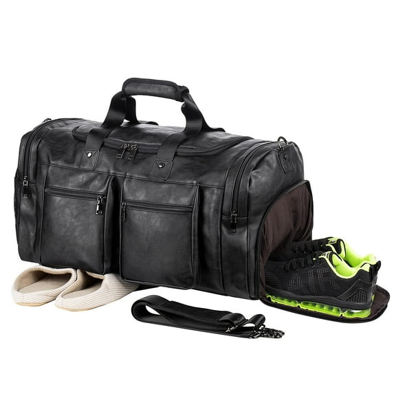 Travel Bag with Shoe Pouch,Weekender Overnight Bag Leather Large Carry On Bag
