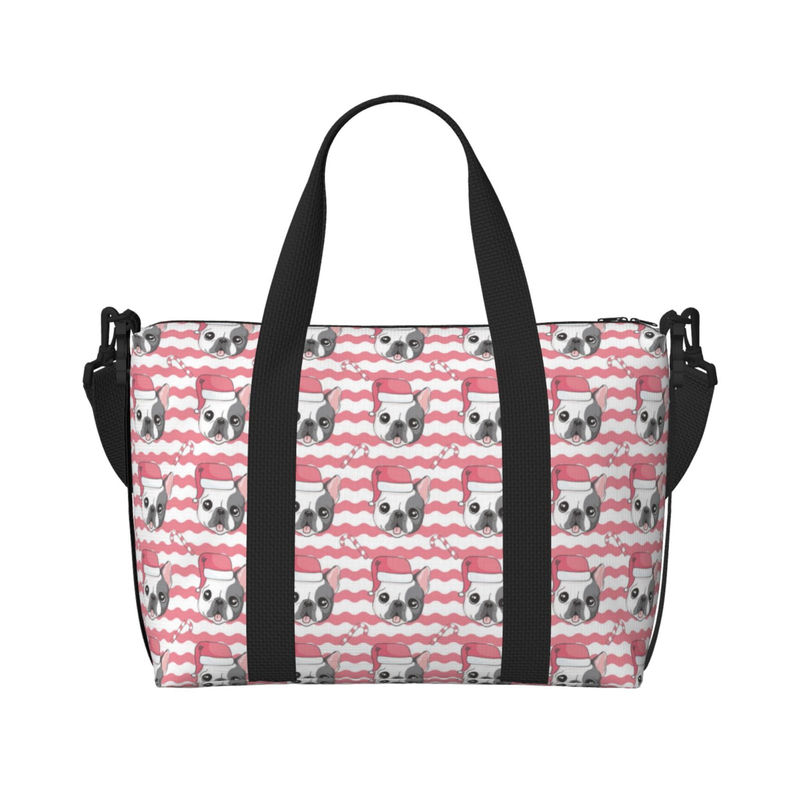 Travel Bags for Women Men Wave Cute French Bulldog Pink Duffle Bag