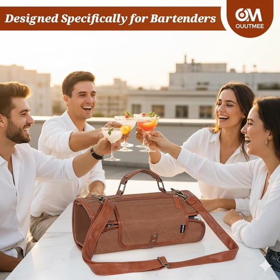 Travel Bartender Kit Bag with 22-Pc Cocktail Shaker Set, Waxed Canvas Portable Bar Tool Set for Professional Mixologists