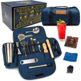 Bartender Kit Cocktail Shaker Set, Inox Steel Bar Tool Set 10 Pcs avec  support en bambou, accessoires de bar à boissons pour barman professionnel  à domicile