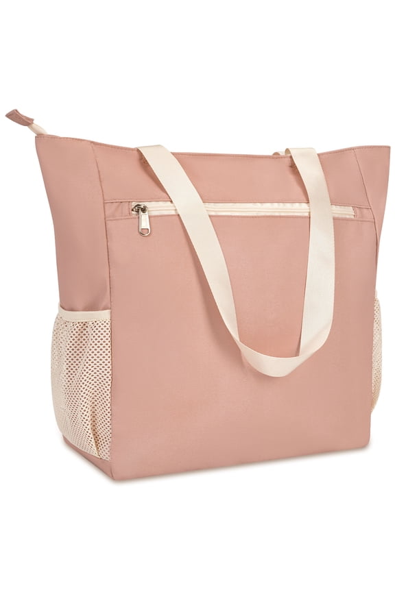 Travel Beach Tote Bag Large Capacity Shoulder Handbag with Multi Pockets Water-resistant for Seaside Shopping Casual for Women, Dark Pink