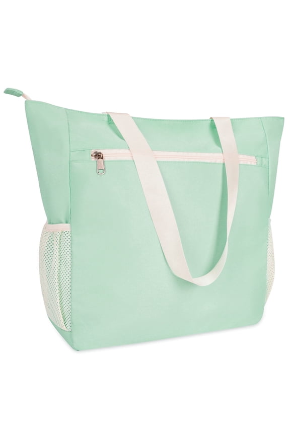 Travel Beach Tote Bag Large Capacity Shoulder Handbag with Multi Pockets Water-resistant for Seaside Shopping Casual for Women, Mint Green