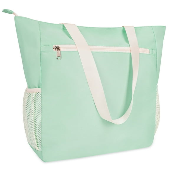 Travel Beach Tote Bag Large Capacity Shoulder Handbag with Multi Pockets Water-resistant for Seaside Shopping Casual for Women, Mint Green