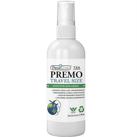 Travel Bed Bug & Mite Killer Spray by Premo Guard 3 oz  Child & Pet Safe  Fast Acting  Stain & Odor Free  Best Protection  Carryon Bag Approved