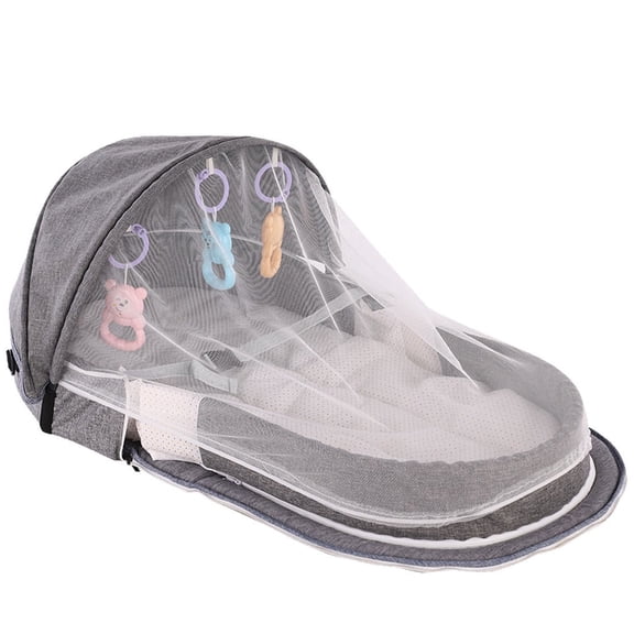 Travel Bed, Portable Crib for All Ages, All Ages Bassinet Portable, Mosquito Bed Net, Toys for All Ages, Cross Country Trips, Gray Mesh, 1 Set