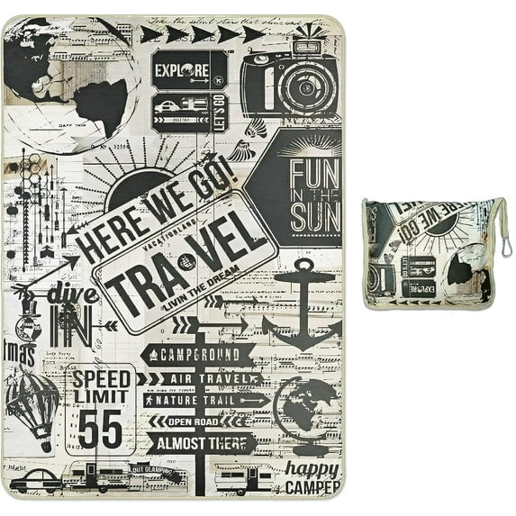 Travel Blanket Airplane Compact with Bag & Luggage Strap Airplane Blankets for Adults Travel Blanket and Pillow Set