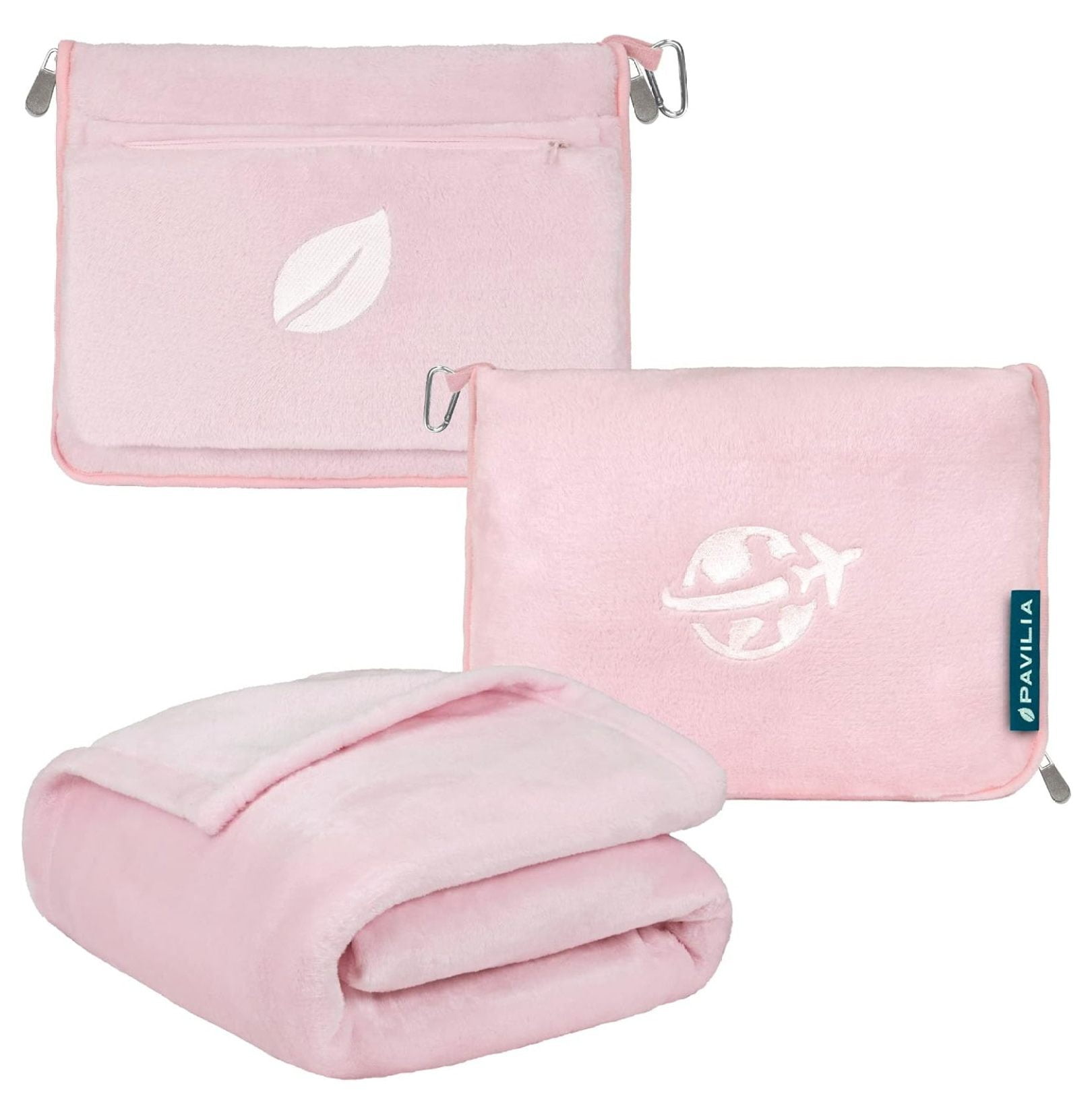 Light Pink Microfleece Travel Blanket and Pillow Set