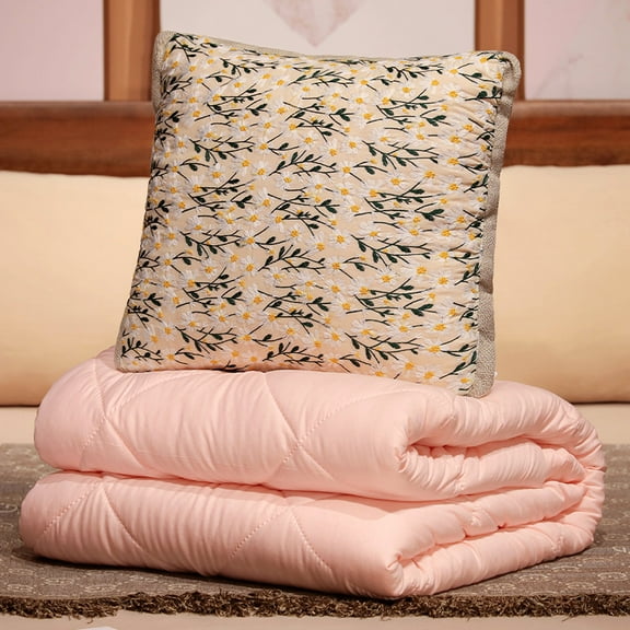 Travel Blanket Pillow-Premium Soft 2 in 1 Airplane Blanket for Long Trips Essentials, Beige white Flowers