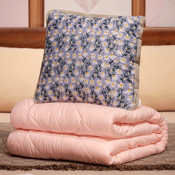 Travel Blanket Pillow-Premium Soft 2 in 1 Airplane Blanket for Long Trips Essentials,Blue and White Flowers