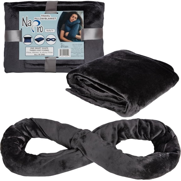 Travel Blanket Pillow Scarf - Convertible 50x80? Blanket, 12x16? Pillow, 80? Infinity  Pillow - Lightweight, Plush - Black