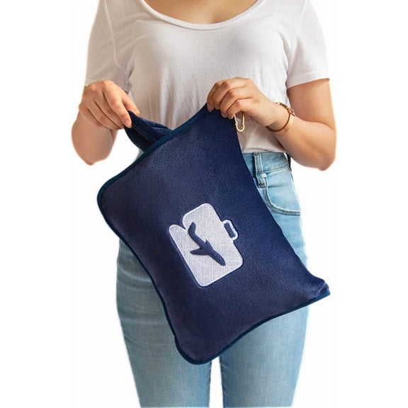 Travel Blanket and Pillow Value Pack Premium Soft & Lightweight | 2 in 1 Compact Blanket for Airplane, Car, Kids and Women | Color Includes Navy Blue & Teal