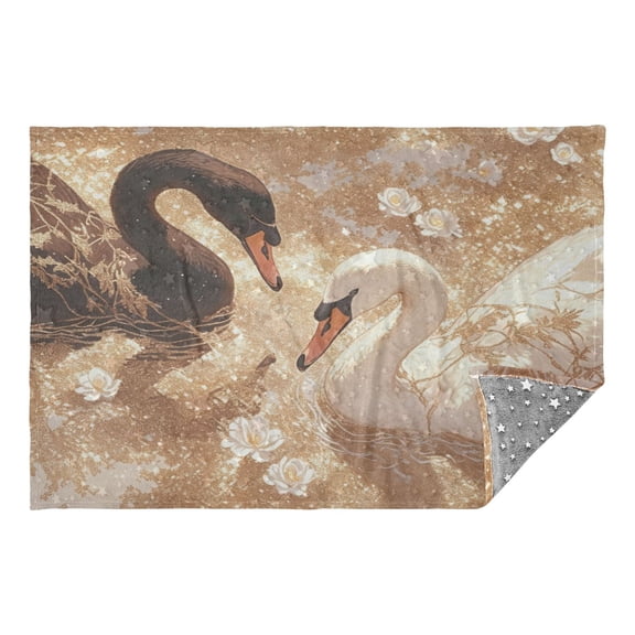 Travel Blanket and Pillow, 65x55in Glow in Dark Camping Bed Throws with Storage Bag for Travel Office Sofa, Blackswan