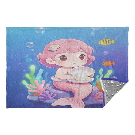 Travel Blanket and Pillow, 65x55in Glow in Dark Camping Bed Throws with Storage Bag for Travel Office Sofa, Little-mermaid