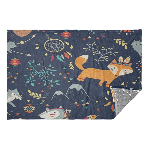 Travel Blanket and Pillow, 65x55in Glow in Dark Camping Bed Throws with Storage Bag for Travel Office Sofa, Triba-fox