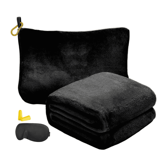 Travel Blanket and Pillow- Jademall Premium Soft 2 in 1 Airplane Blanket with Soft Bag Pillow Case for Adult Travel - Black