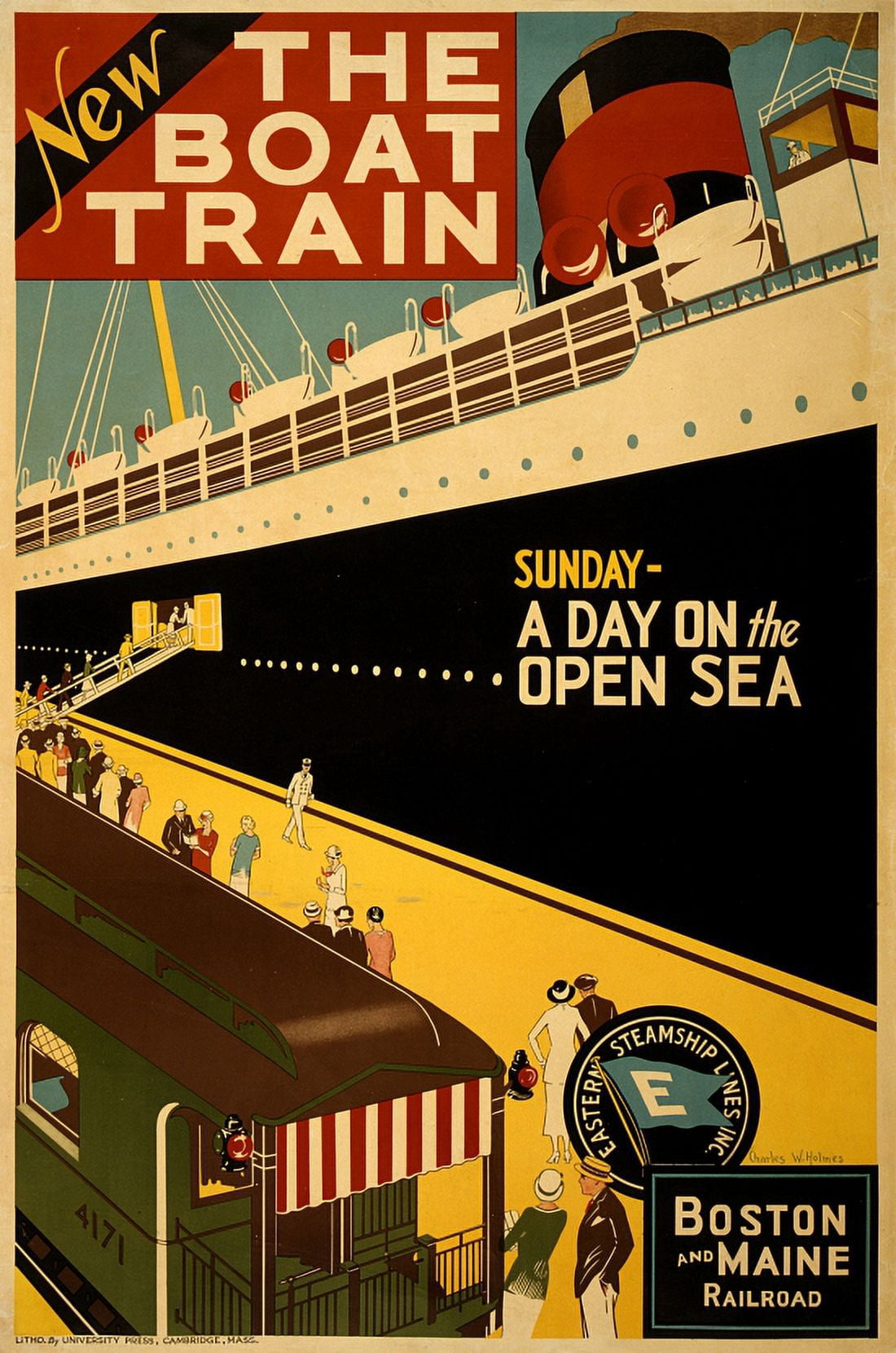 Travel Boat Train Boston And Maine Canvas Art - (18 x 24)