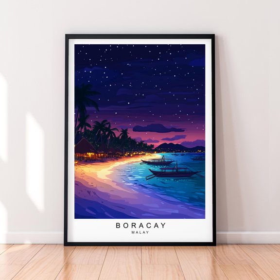 Travel Boracay Night Artunprint Travel Poster , Poster Print Only