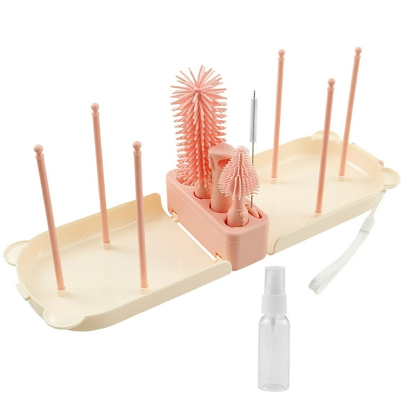 Travel Bottle Cleaner Kit Compact Portable Baby Bottle Brush Cup Drying Rack with 6 Draining Support Pole Multipurpose for Home Travel