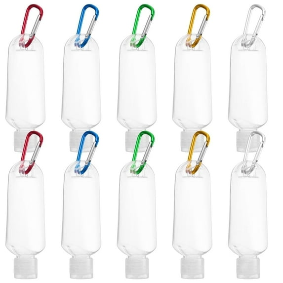 Travel Bottles Keychain, 2oz/50ml Plastic Keychain Bottles Empty Leakproof Refillable Liquid Bottles Containers for Travel, Outdoor, School 10 Pack