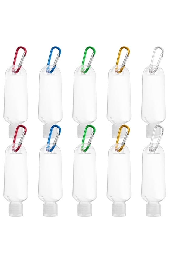 Travel Bottles Keychain, 2oz/50ml Plastic Keychain Bottles Empty Leakproof Refillable Liquid Bottles Containers for Travel, Outdoor, School 10 Pack