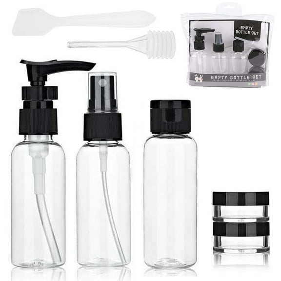 Travel Bottles Set for Toiletries, 7 in 1 Leakproof Travel Containers with Toiletry Bag, TSA Approved Refillable Squeezable Travel Jar for Cosmetic Shampoo, Portable Business Liquid Travel Accessories