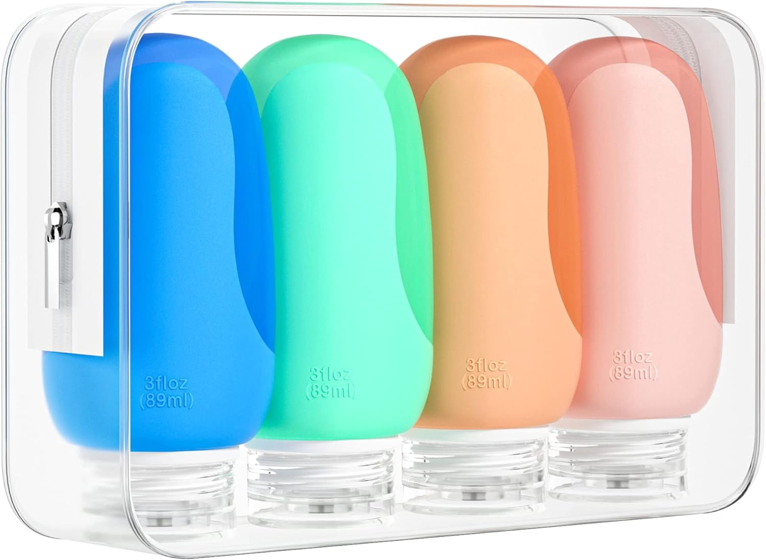 Travel Bottles Set for Toiletries, Tsa Approved Travel Size Containers BPA Free Leak Proof Refillable Liquid Silicone Squeezable Travel Accessories for Shampoo Conditioner Lotion (4Pack 3oz)