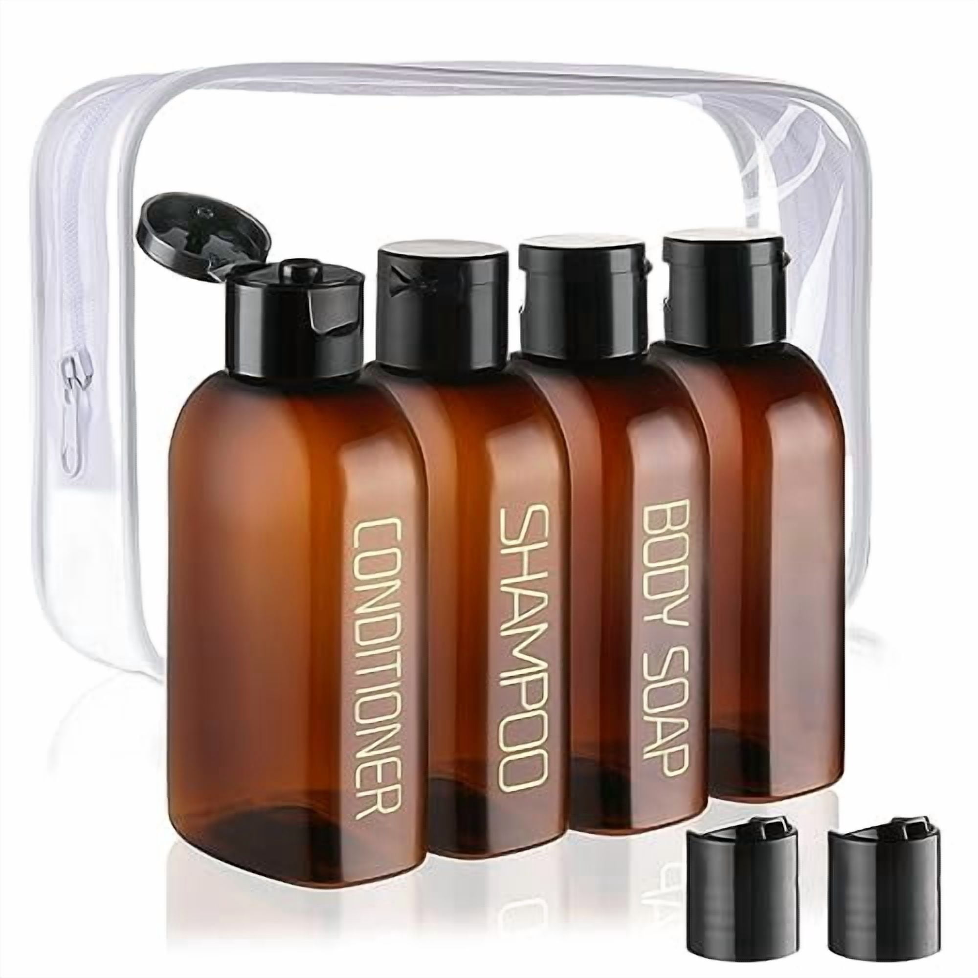 Travel Bottles for Toiletries 4pcs 3.4oz Travel Shampoo and Conditioner Bottles TSA Approved Travel Size Containers Leak Proof Small Plastic Squeeze Bottles with Flip Cap