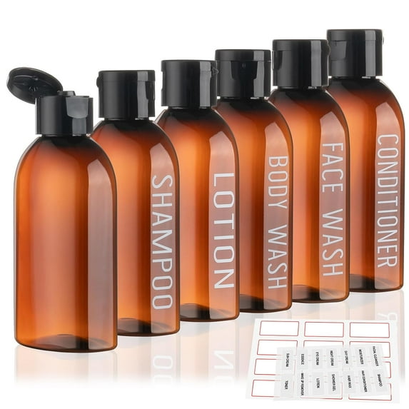 Travel Bottles for Toiletries 6 PCS 3.4oz/100ml Travel Size Containers Plastic Lotion Bottles TSA Approved Leak Proof Squeeze Bottles with Flip Cap for Toiletries, Shampoo & Lotion (Brown)