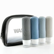 Travel Bottles for Toiletries with Cute Washbag,Leak Proof Travel Bottles,3oz Tsa Approved Travel Bottles,Travel Size Toiletry for Shampoo and Conditioner Bottles,Silicone-Blue