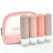 Travel Bottles for Toiletries with Cute Washbag,Tsa approved Leak Proof Travel Bottles 3oz,Travel Size Toiletry for Shampoo and Conditioner Bottles,Silicone Travel Accessories-Apricot