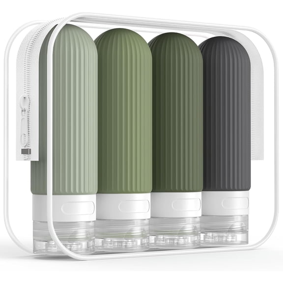 Travel Bottles for Toiletries, TSA Approved 3oz Silicone Journey Size Containers, Portable Split Bottle for Conditioner, Shampoo, Lotion- 4 Pack Desert Sage