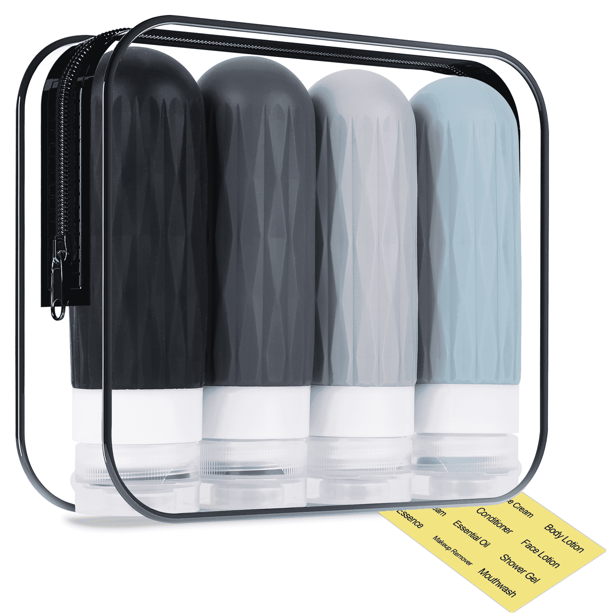 Travel Bottles for Toiletries, TSA Approved Travel Size Containers, 3oz Silicone Squeezable Bottles, BPA Free, Leakproof Travel Toiletries Bottles for Shampoo, Conditioner (Gray)
