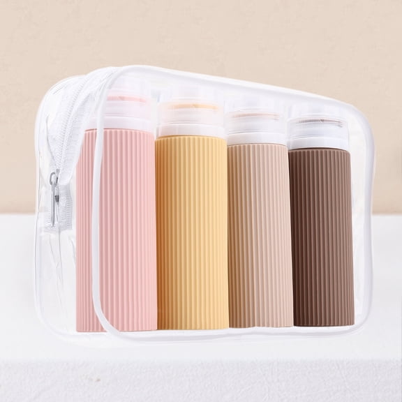 Mygeromon 4pack Travel Bottles TSA Approved Silicone Leak Proof 3.4 oz with Bag,Brown
