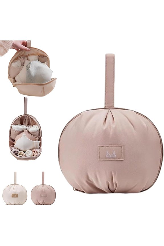 Travel Bra Organizer Case, Lingerie Storage Bag with Multiple Compartments Portable Underwear Organizer for Bras, Panties & Socks Packing Cube for Women's Delicates (1PCS,Pink,C)