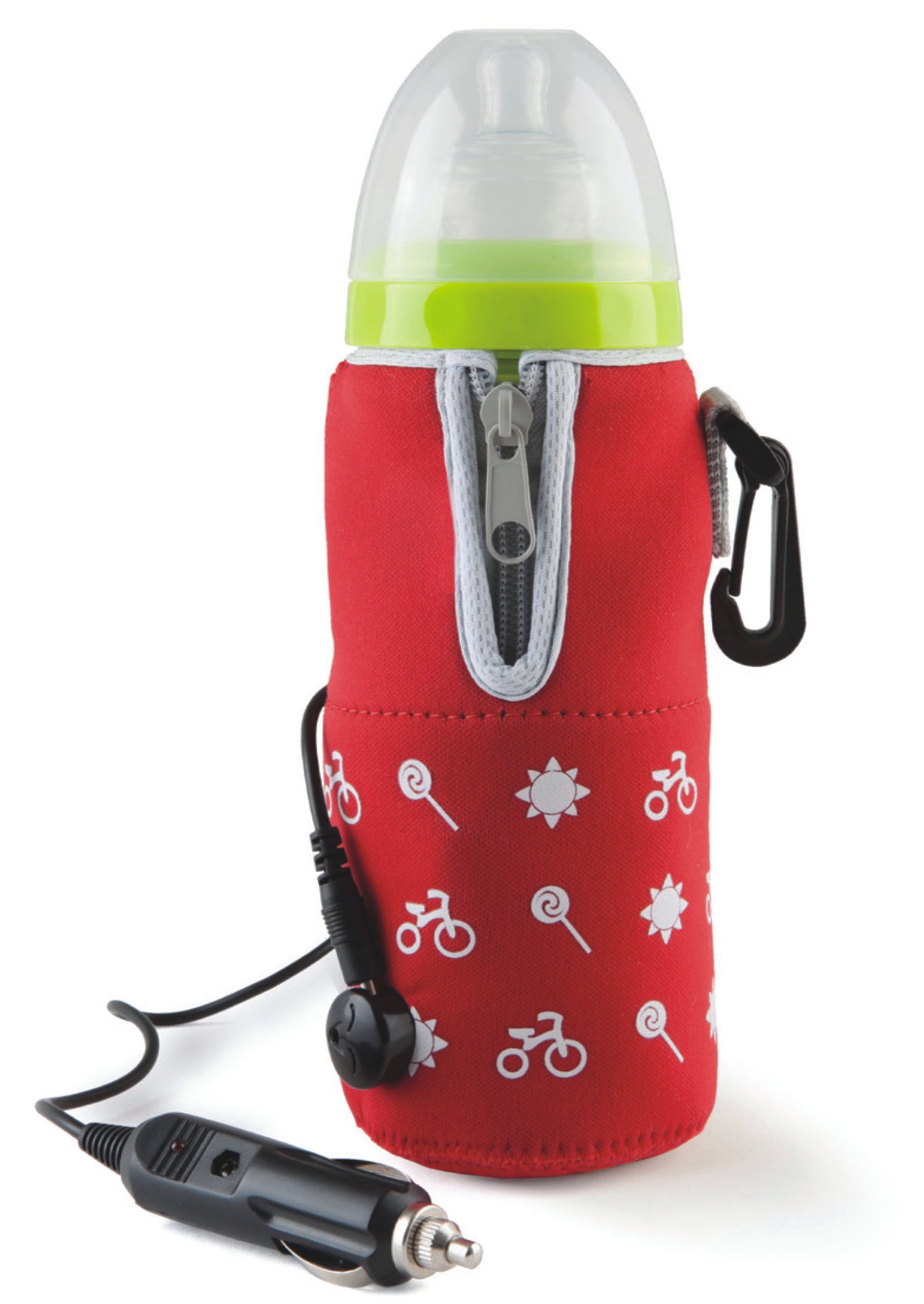 Travel Breast Milk Bottle Warmer, Car Cigarette Adapter - Warms Baby Milk To Perfect Tempature In Seconds - Anti-Microbial Dishwasher Safe - Heat Guard Neoprene Case - Bottle Warmer, Red