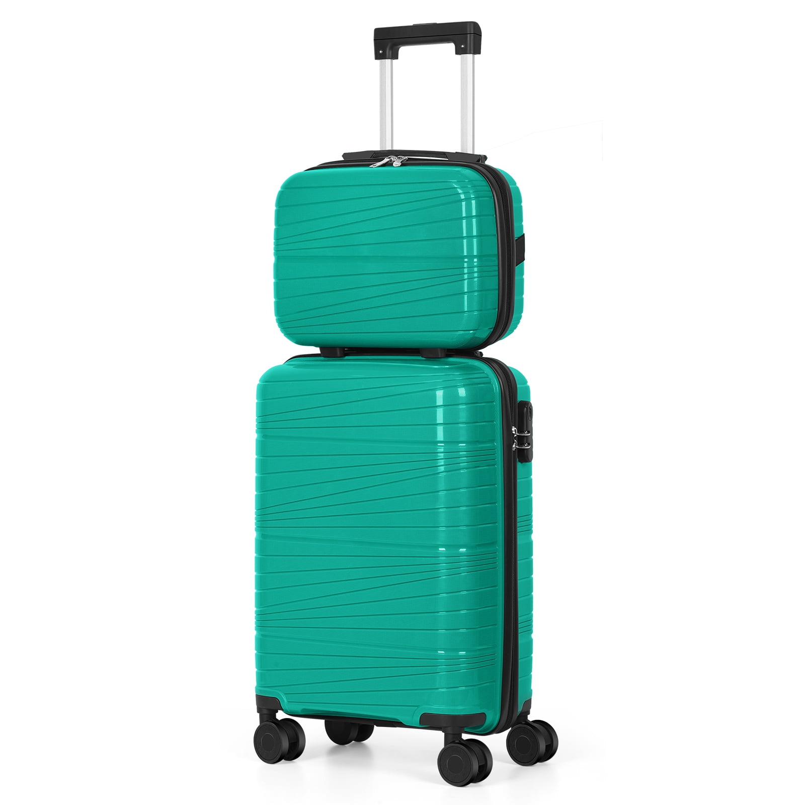 Travel Business Trip Slanted Stripe Luggage Set PP 2 Piece (14"+20") Green