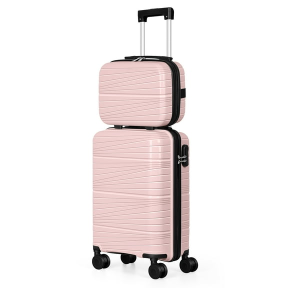 Travel Business Trip Slanted Stripe Luggage Set PP 2 Piece (14"+20") Pink