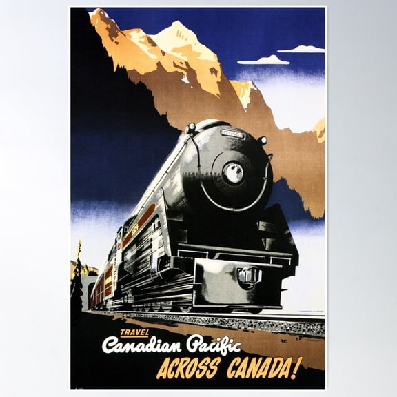 Travel By Train Across Canada! Vintage Art Deco Railway Poster Wall Art, Modern Wall Decor For Living Room Bedroom, 24x36 UNFRAMED