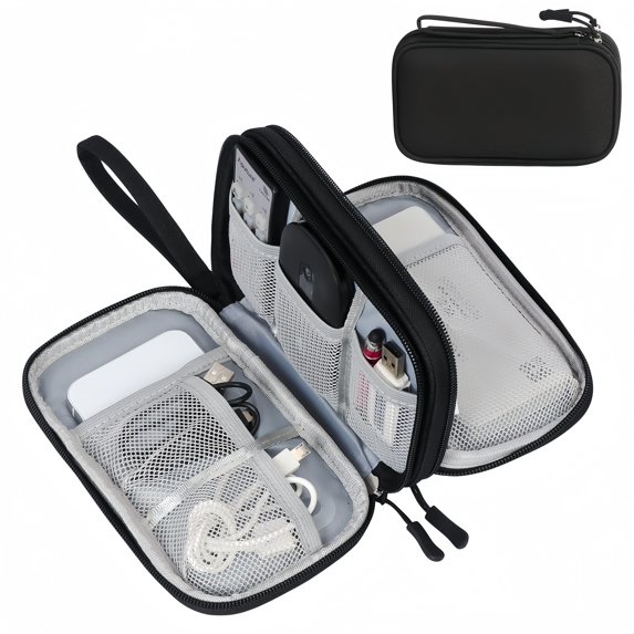 Travel Cable Organizer Bag Pouch Electronic Accessories Carry Case Portable Waterproof Double Layers All-in-One Storage for Cord, Charger, Phone, Earphone(Black)