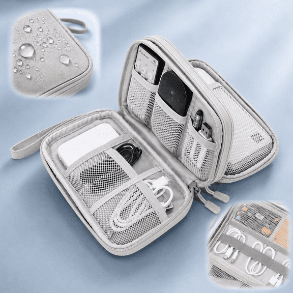 Travel Cable Organizer Bag Pouch Electronic Accessories Carry Case Portable Waterproof Double Layers All-in-One Storage for Cord, Charger, Phone, Earphone Grey