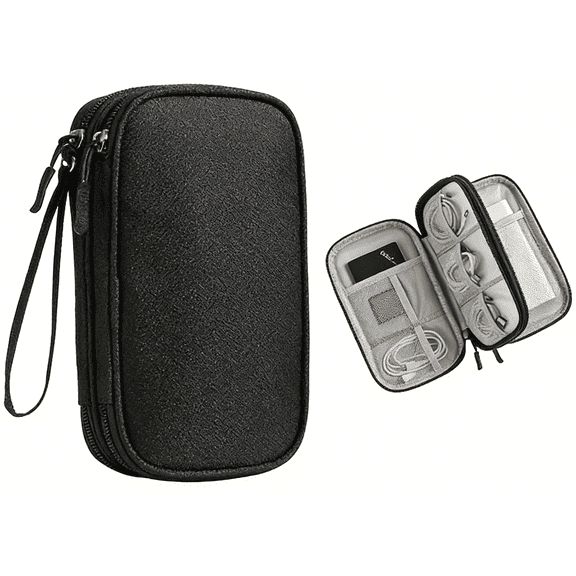 Travel Cable Organizer Pouch – Double-Layer Waterproof Electronics Storage Bag for Cords, Chargers, Phones & Earphones(RL Black 1 PC)