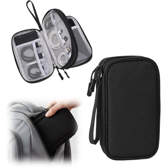 Travel Cable Organizer Pouch, Double Layers Electronics Cable Organizer Box, Portable Waterproof Double-Layer Travel Cable Storage Bag, For Cord, Charger, Phone, Earphone (Black) P