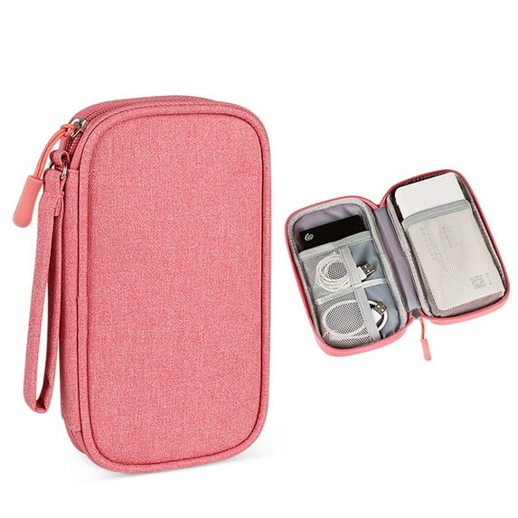 Travel Cable Organizer Pouch Electronic Accessories Carry Case Cord Storage Bag Portable Waterproof Double Layers All-In-One Storage Bag for Cord,Charger,Phone,Earphone,Travel Essentials,Pink,1 Pack