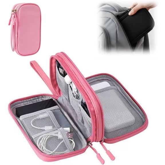 Travel Cable Organizer Pouch, Waterproof Double-Layer Electronics Storage Bag, Portable Cord & Charger Organizer with Multiple Pockets for Travel & Daily Use
