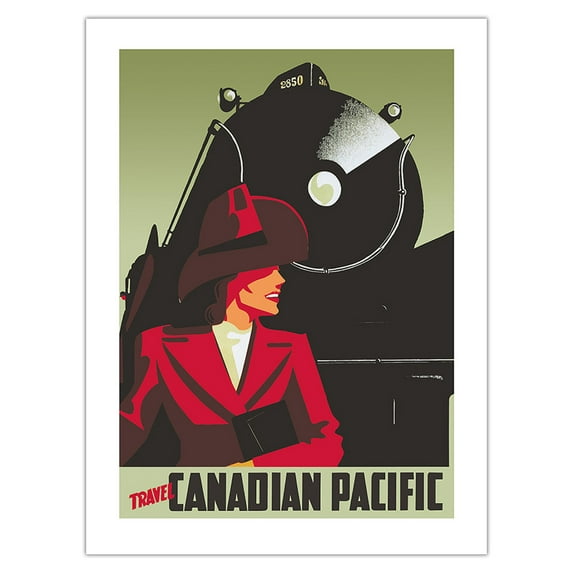 Travel Canadian Pacific Railway - Royal Hudson 2850 Steam Locomotive - Vintage Railroad Travel Poster by Peter Ewart c.1942 - Bamboo Fine Art 290gsm Paper Print (Unframed) 18x24in