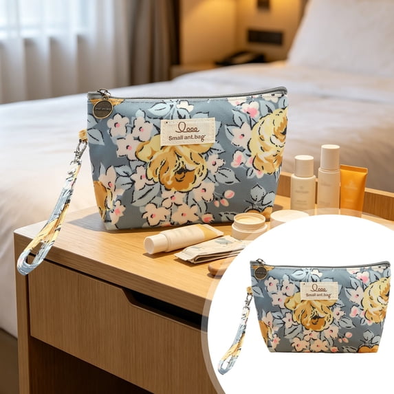 Travel Canvas Cosmetic Bag Organizer For Women, Compact Makeup Pouch With Zipper Closure, Portable Toiletry Storage Case For Travel Essentials, Lightweight Handbag And Suitcase Organizer, 1 Pack