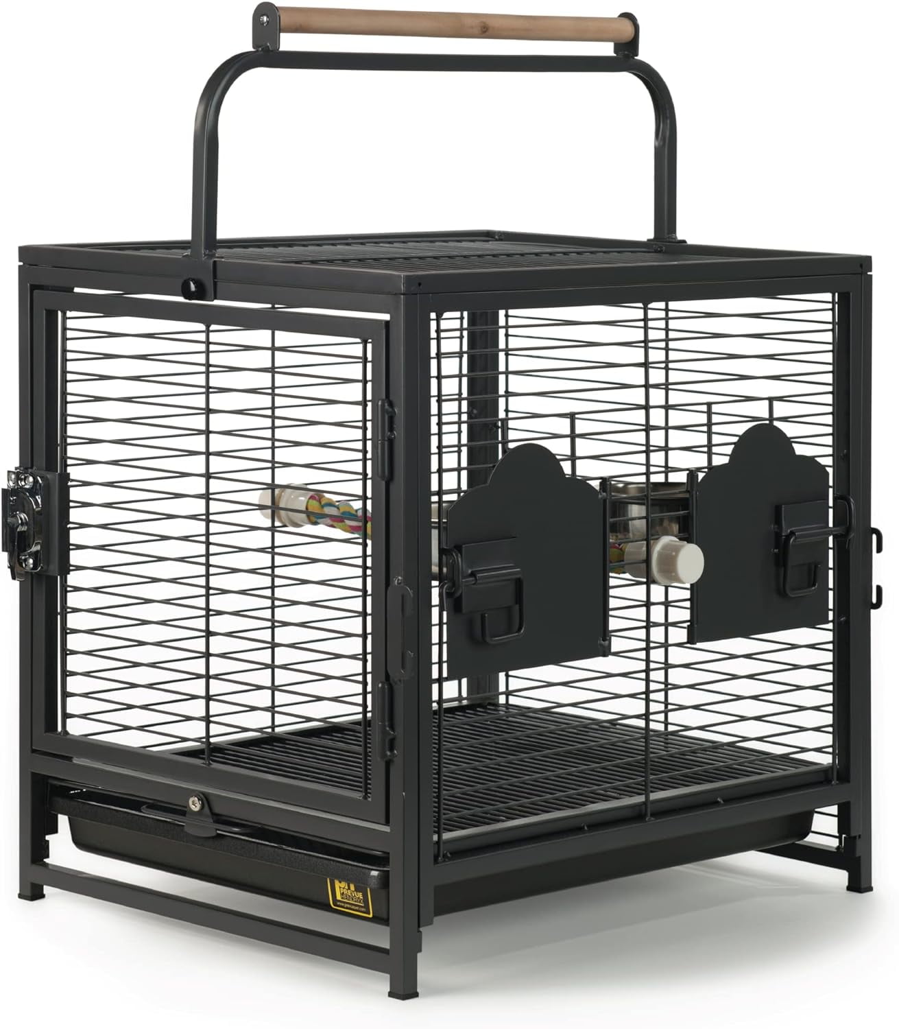 Black Powder Coated Steel Bird Travel Carrier with Wooden Perch