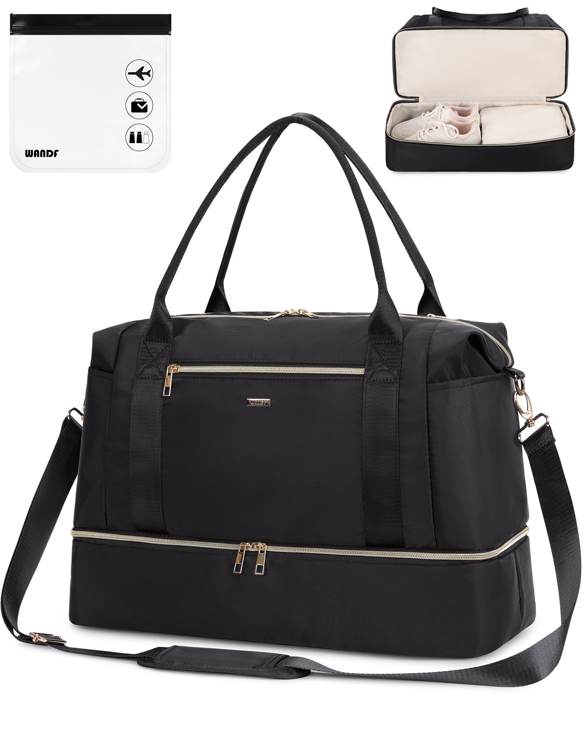 Travel Carry on Bag for Spirit Airlines Personal Item Bag 18x14x8 Underseat with Shoe Compartment, Tsa Approved Toiletry Bag with Wet Pocket,Gym Business Weekender Bag(Black)