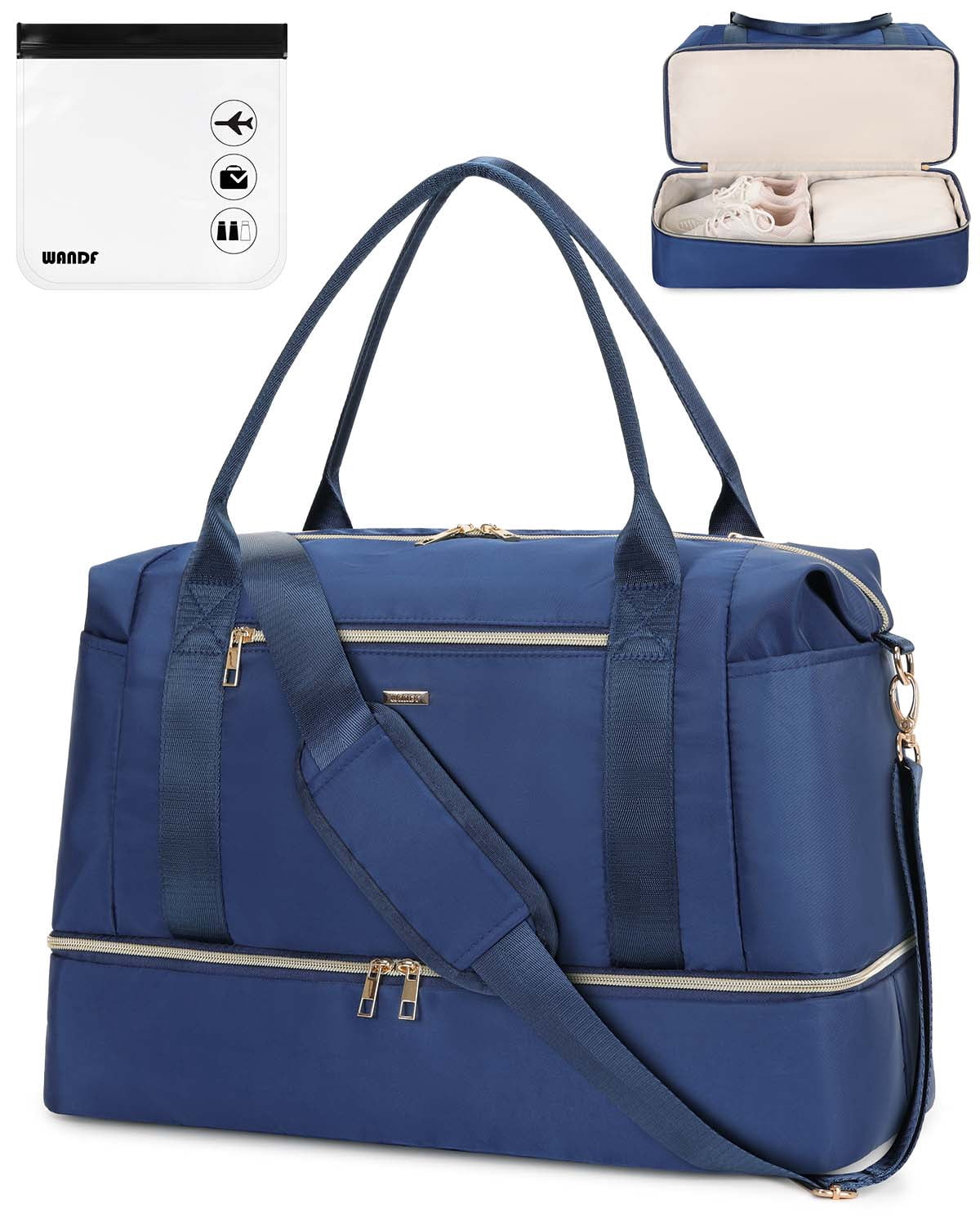 Travel Carry on Bag for Spirit Airlines Personal Item Bag 18x14x8 Underseat with Shoe Compartment, Tsa Approved Toiletry Bag with Wet Pocket,Gym Business Weekender Bag(Blue)